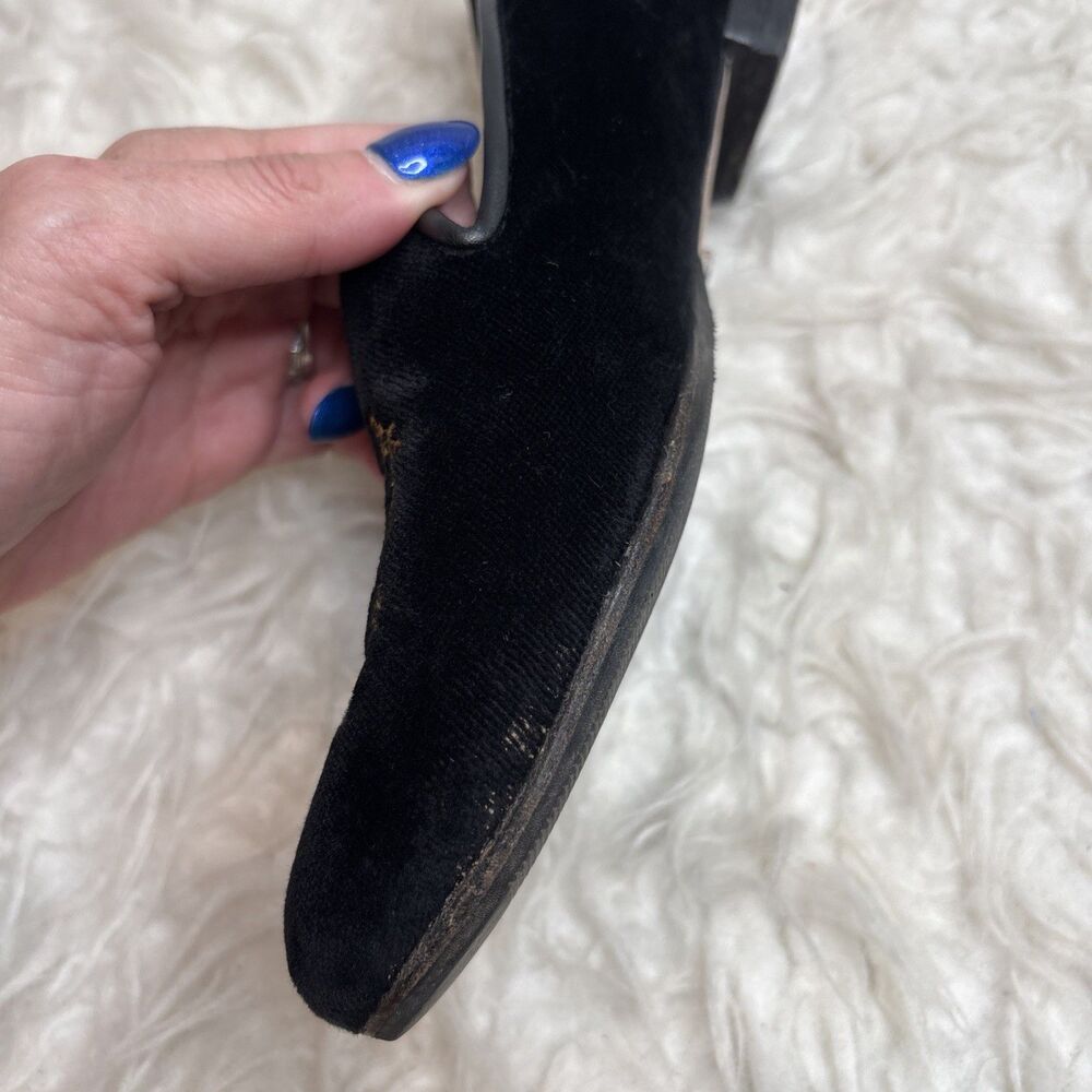 Jon Josef Black Velvet Gatsby Shield Emblem Leather Loafers Flats Shoes Size 7.5 - Picture 14 of 16